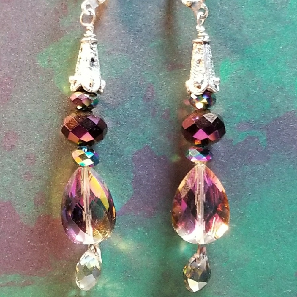 #0211 "Mardi Gras" Quartz Earrings
